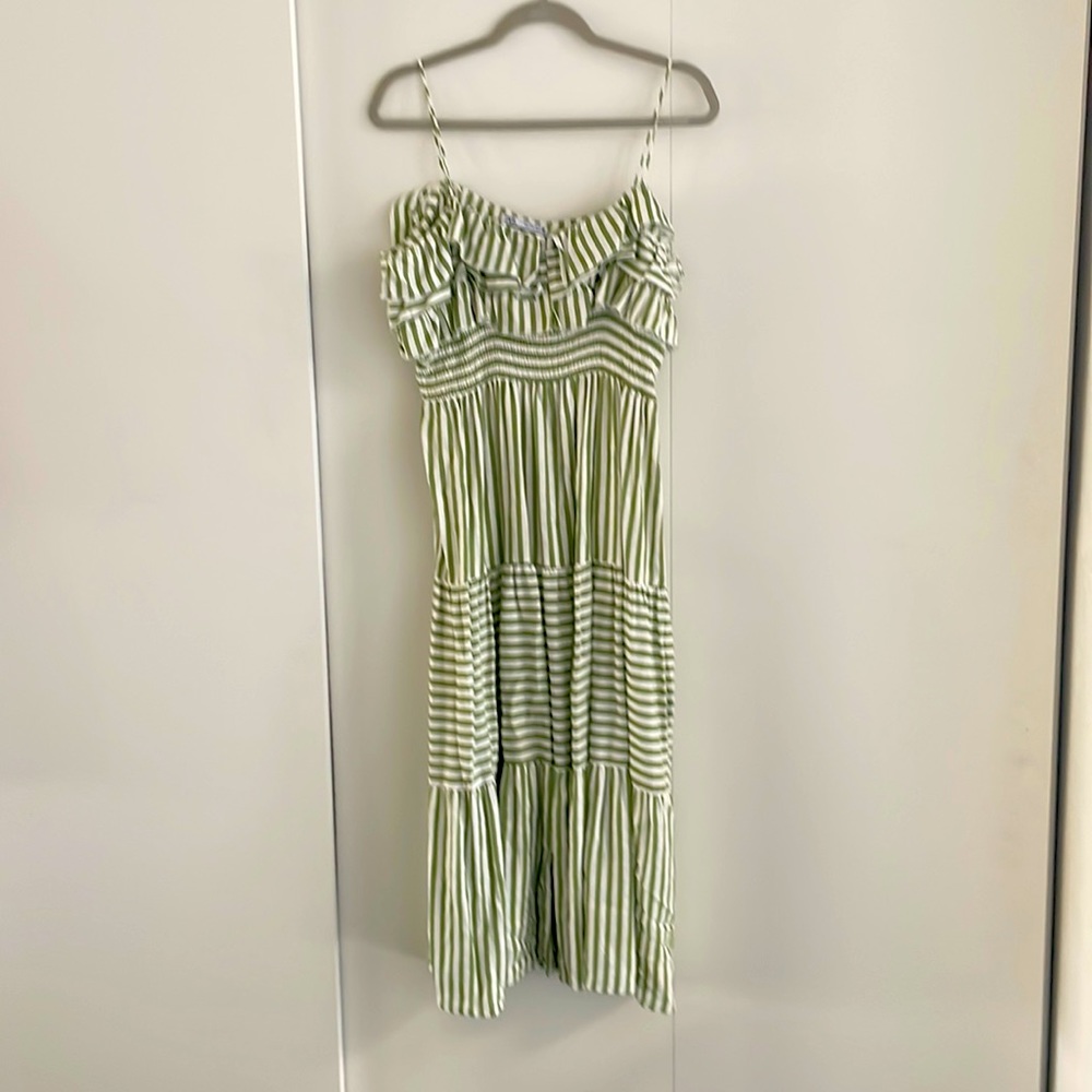 Zara green and white striped dress